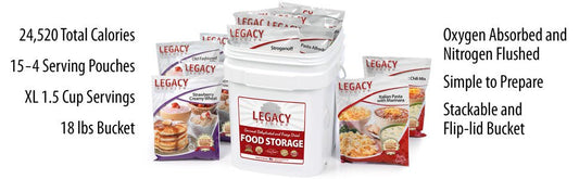 60 Serving Breakfast Lunch Dinner Bucket 18 lbs Pouches - BeReadyFoods.com