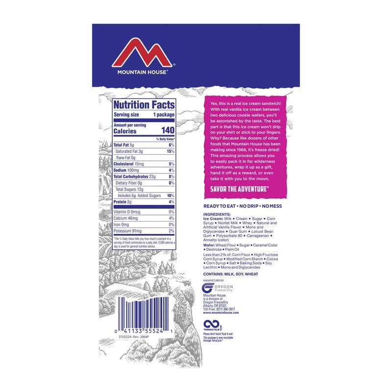 Mountain House Vanilla Ice Cream Sandwich Freeze Dried 1.3 oz Pouch - BeReadyFoods.com