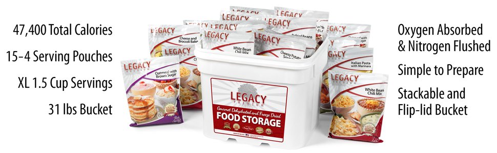 120 Serving Breakfast Lunch Dinner Bucket 31 lbs Pouches - BeReadyFoods.com