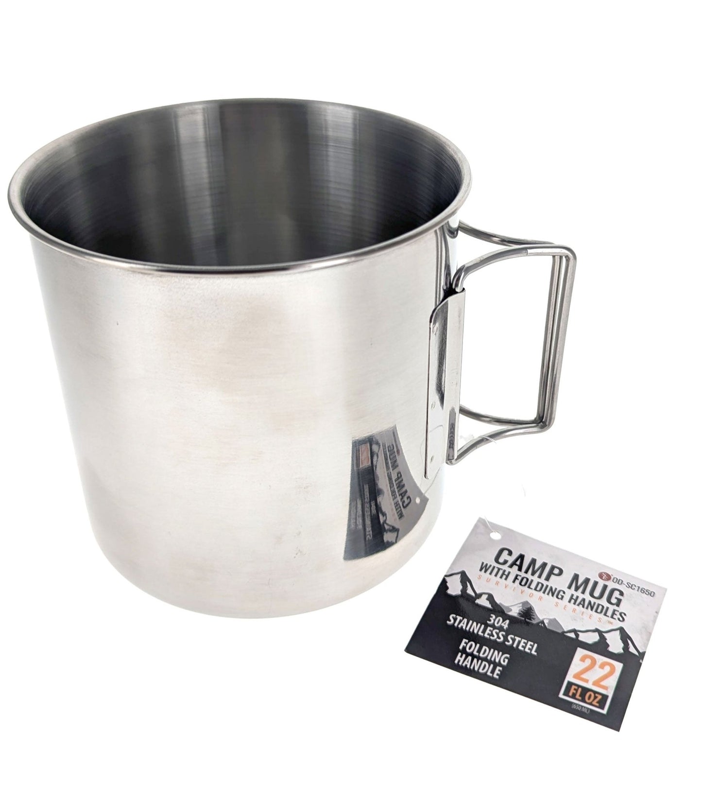 22 FL Oz - Stainless Steel camp Mug with Folding Handles, 304 Stainless Steel - BeReadyFoods.com