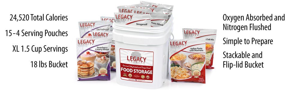 60 Serving Breakfast Lunch Dinner Bucket 18 lbs Pouches - BeReadyFoods.com