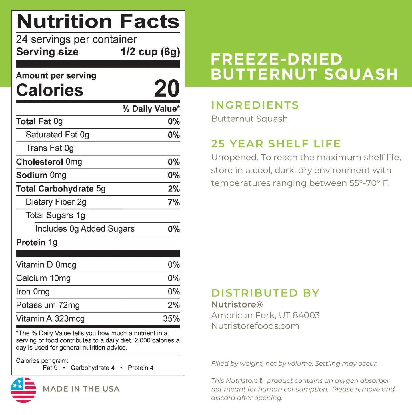 Freeze Dried Butternut Squash 5.07 oz #10 - BeReadyFoods.com