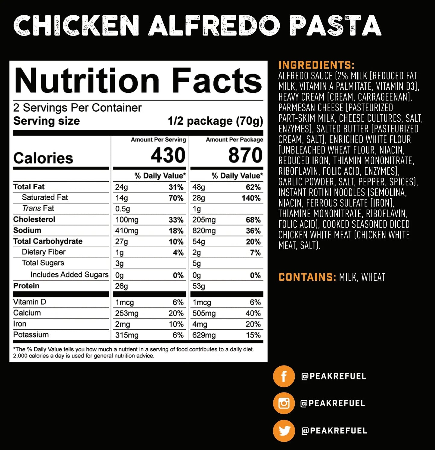 Freeze Dried Chicken Alfredo Pasta 4.97 oz Pouch - BeReadyFoods.com