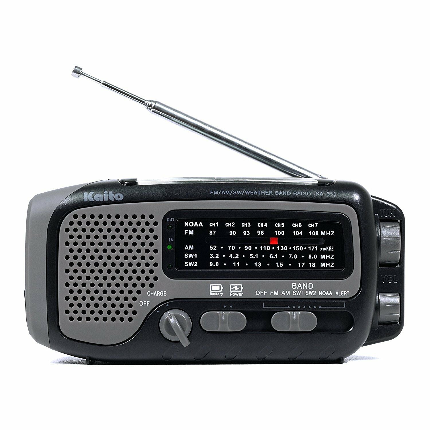 Kaito KA350 Voyager Trek Solar/Crank AM/FM/SW NOAA Weather Radio with 5-LED Flashlight - BeReadyFoods.com