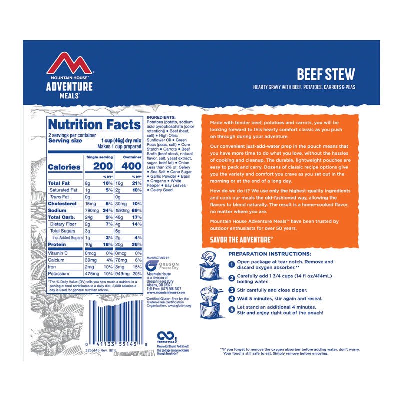 Mountain House Beef Stew 3.3 oz Pouch - BeReadyFoods.com