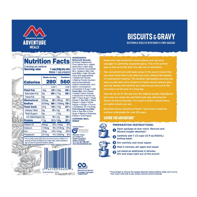 Mountain House Biscuits and Gravy 4.4 oz Pouch - BeReadyFoods.com