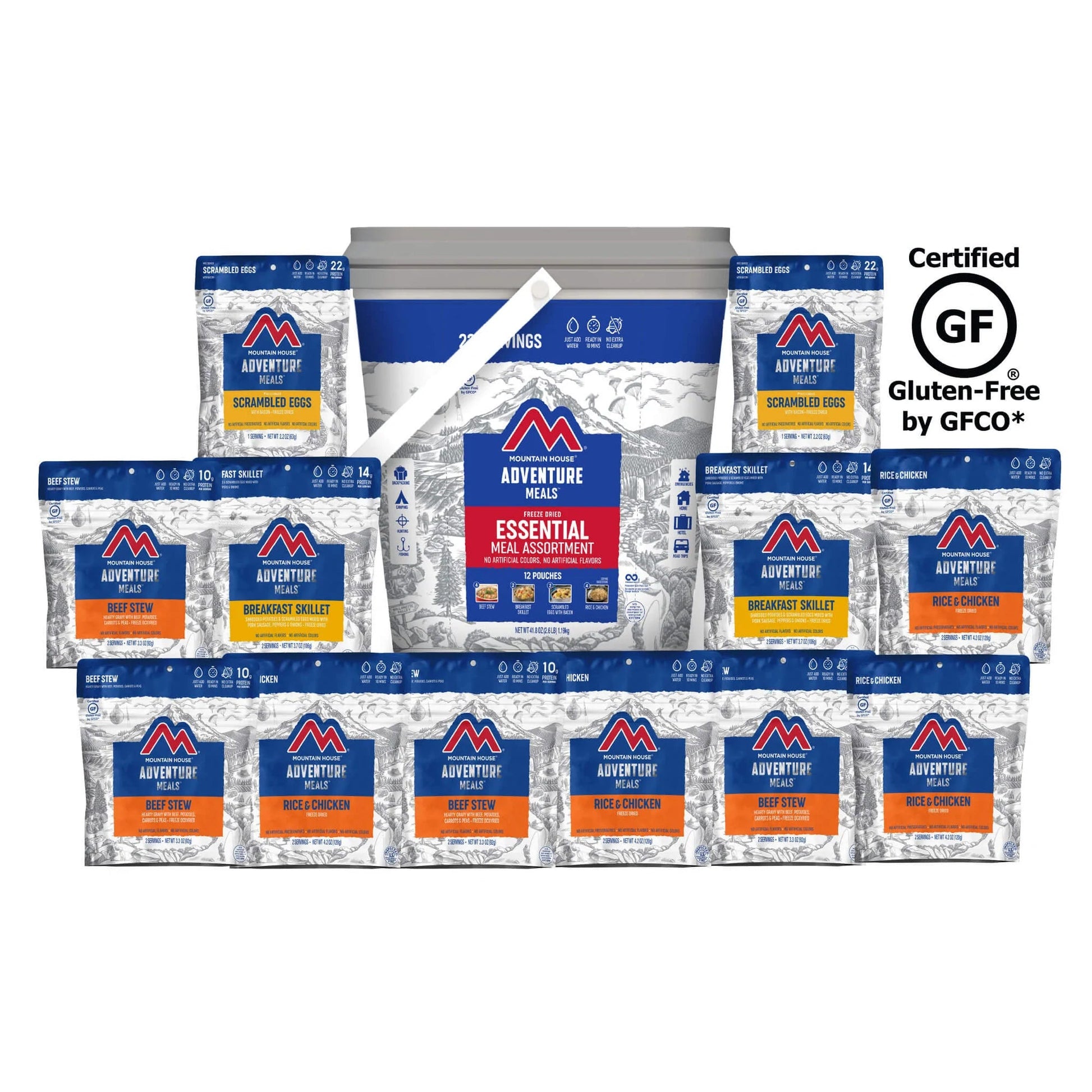 Mountain House Bucket Essential Freeze Dried Meal Assortment 12 Pouches - BeReadyFoods.com