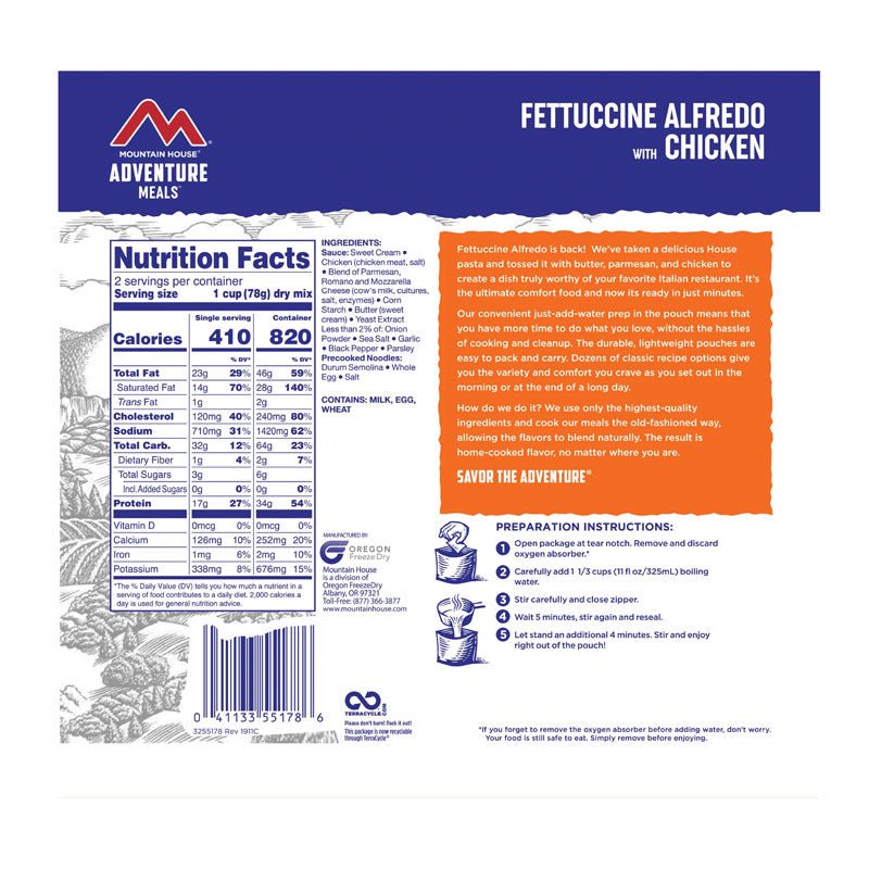 Mountain House Fettuccine Alfredo with Chicken 5.5 oz Pouch - BeReadyFoods.com