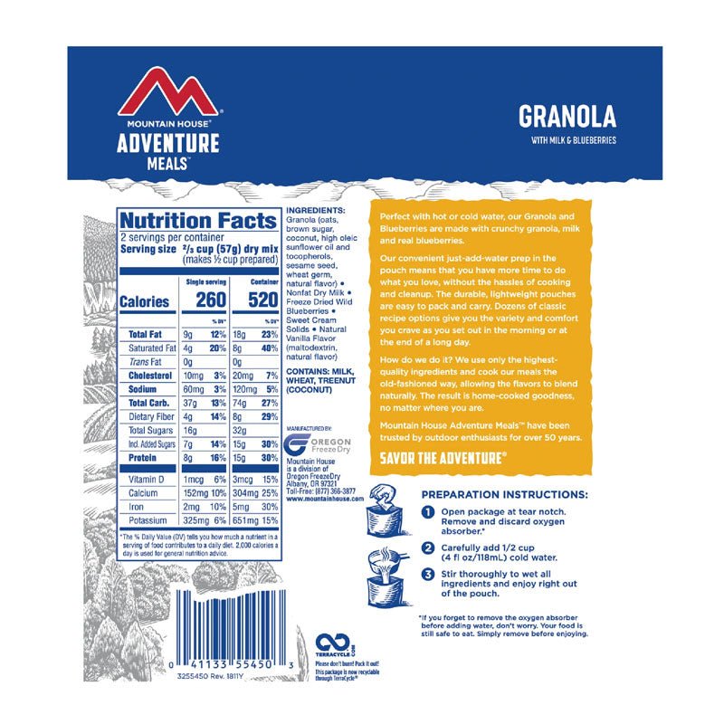 Mountain House Granola with Milk and Blueberries 4.0 oz Pouch - BeReadyFoods.com