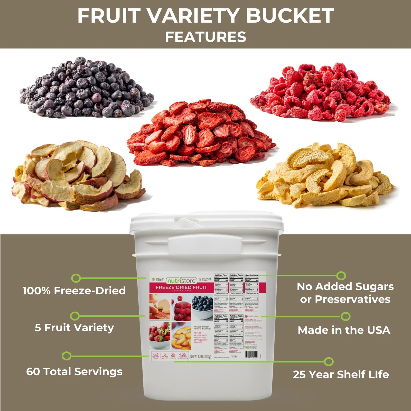 NutriStore Freeze Dried Fruit Variety Bucket - BeReadyFoods.com