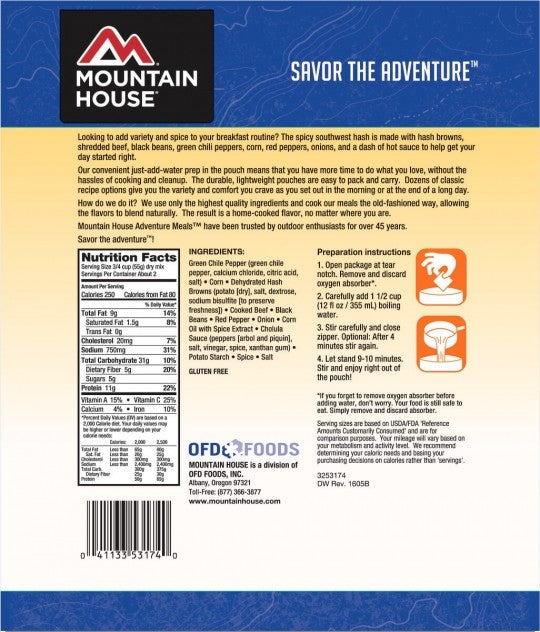 Mountain House Pouch - Spicy Southwest Breakfast Hash 2 servings
