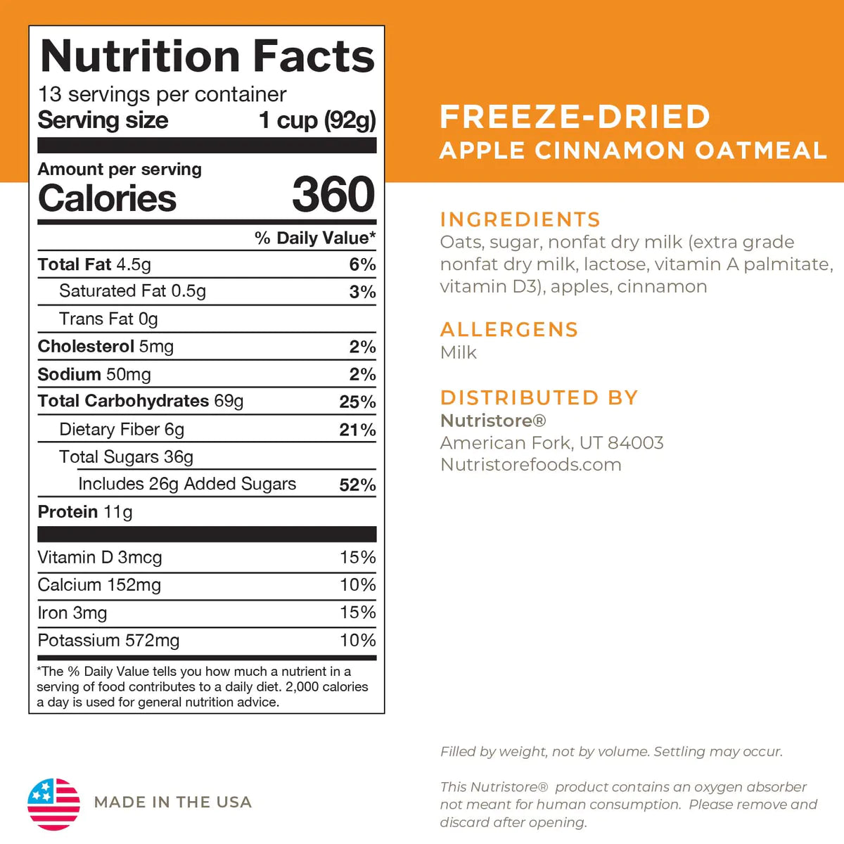 NutriStore Apple Cinnamon Oatmeal 42.2 oz #10 Nutristore