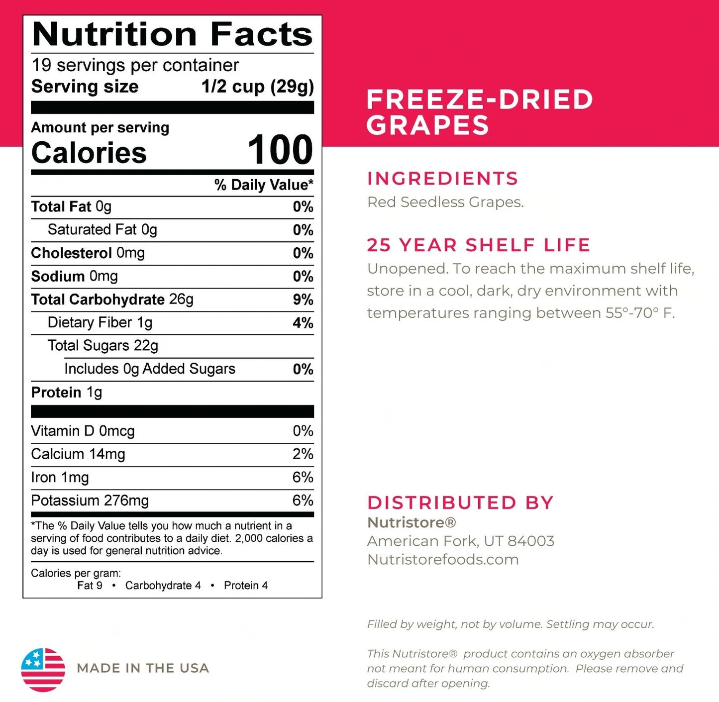 NutriStore reeze Dried Red Grapes 19.7 oz #10 Nutristore