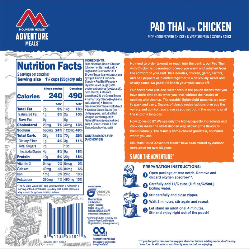 Freeze Dried Pad Thai with Chicken 3.9 oz Pouch BeReadyFoods.com