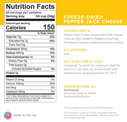 Freeze Dried Shredded Pepper Jack Cheese 38.9 oz  #10 Nutristore