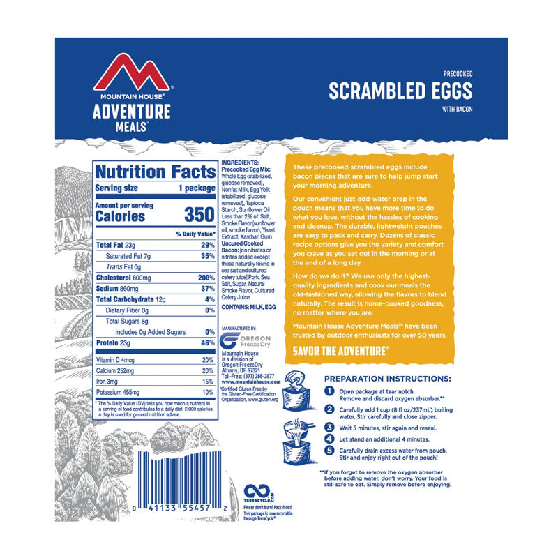Mountain House Precooked Scramble eggs with Bacon 2.2 oz Pouch MOUNTAIN HOUSE
