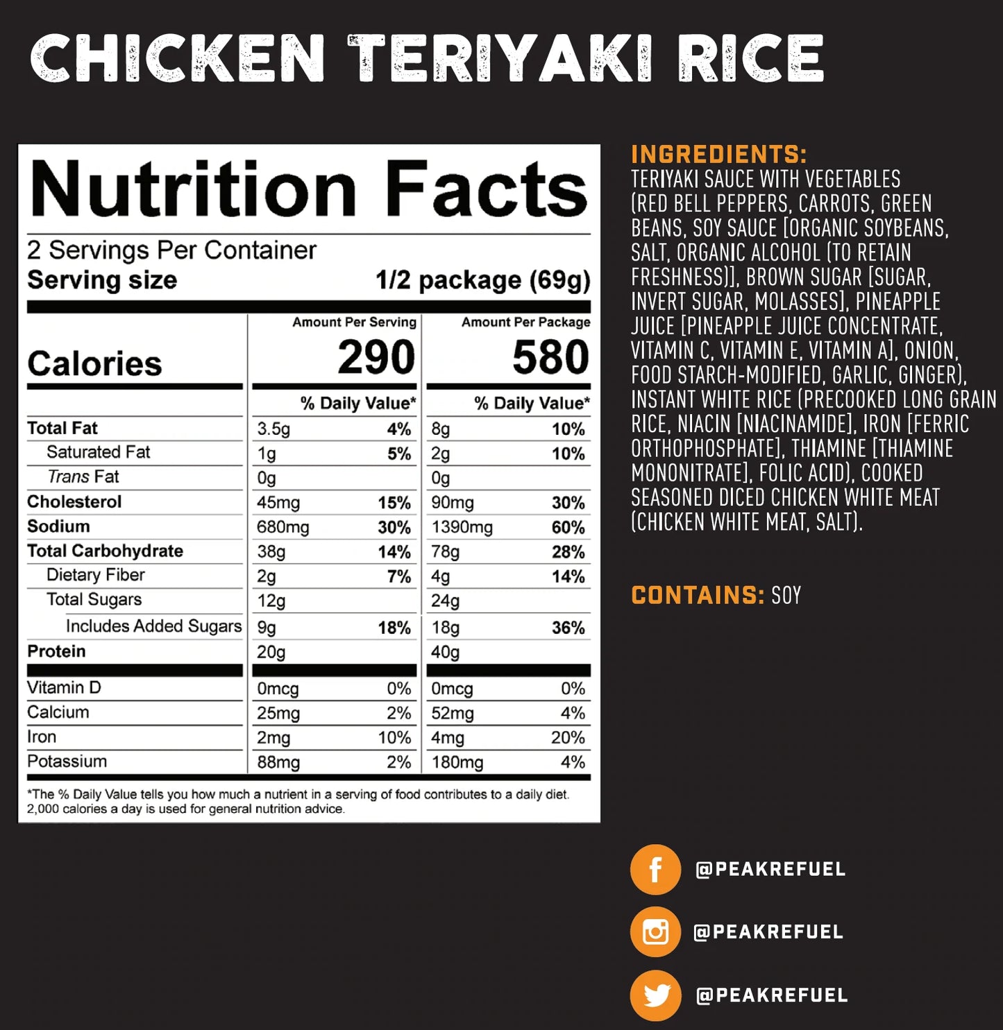 Freeze Dried Chicken Teriyaki Rice 4.66 oz Pouch PEAK